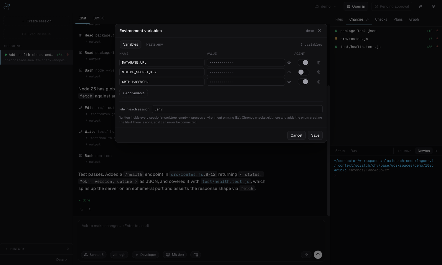 El editor de variables: valores enmascarados y visibilidad por variable para el agente